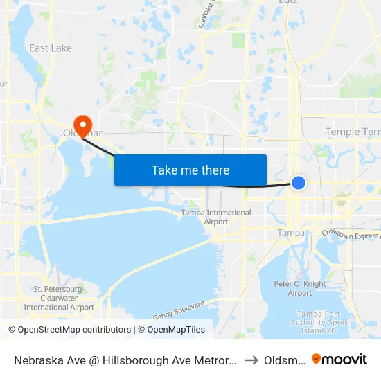 Nebraska Ave @ Hillsborough Ave Metrorapid to Oldsmar map