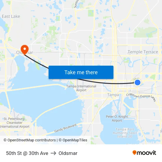 50th St @ 30th Ave to Oldsmar map