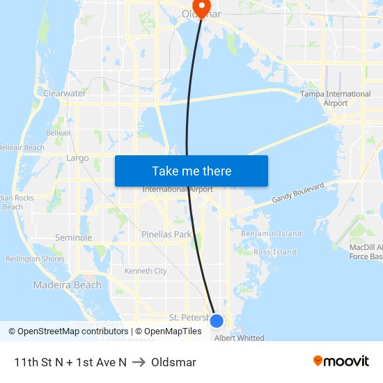 11th St N + 1st Ave N to Oldsmar map