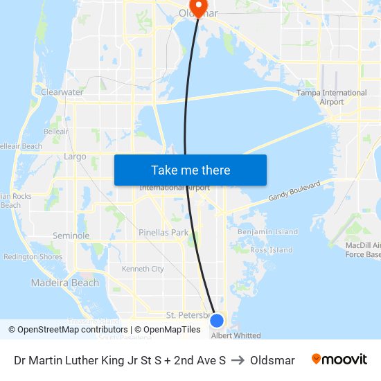 Dr Martin Luther King Jr St S + 2nd Ave S to Oldsmar map