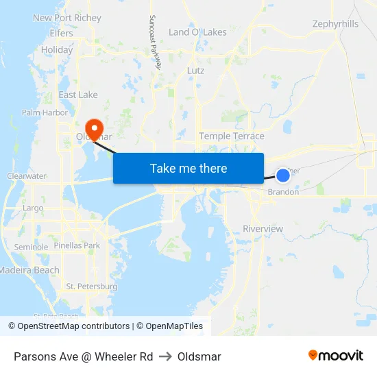 Parsons Ave @ Wheeler Rd to Oldsmar map