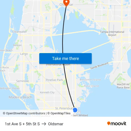 1st Ave S + 5th St S to Oldsmar map
