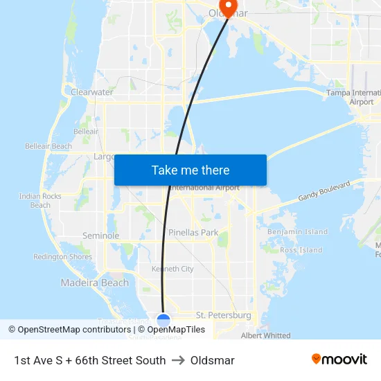 1st Ave S + 66th Street South to Oldsmar map