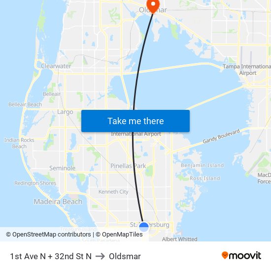 1st Ave N + 32nd St N to Oldsmar map
