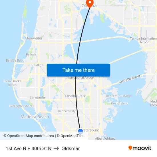 1st Ave N + 40th St N to Oldsmar map