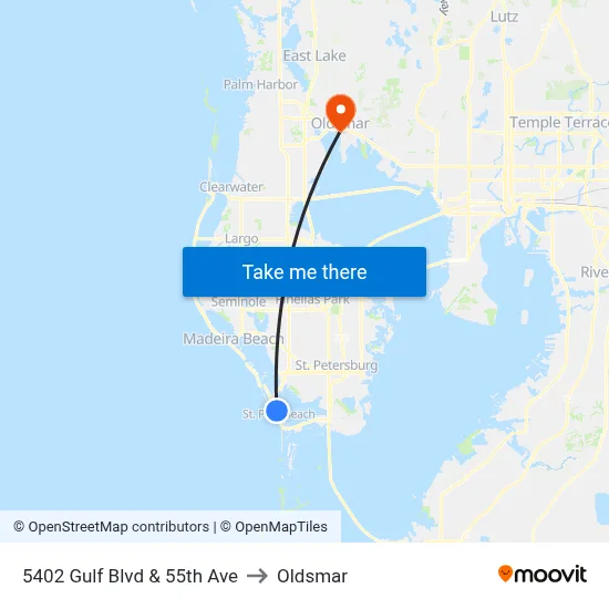 5402 Gulf Blvd & 55th Ave to Oldsmar map
