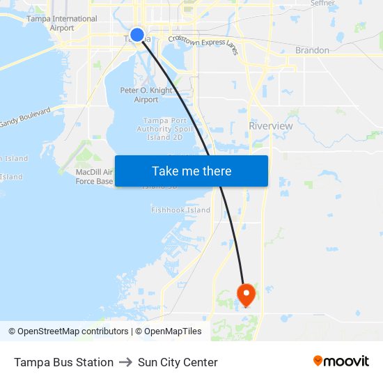 Tampa Bus Station to Sun City Center map