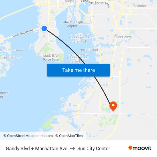 Gandy Blvd + Manhattan Ave to Sun City Center map