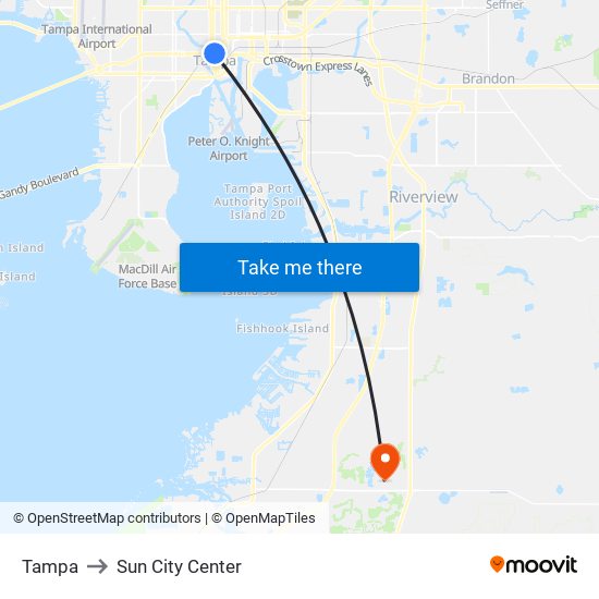 Tampa to Sun City Center map
