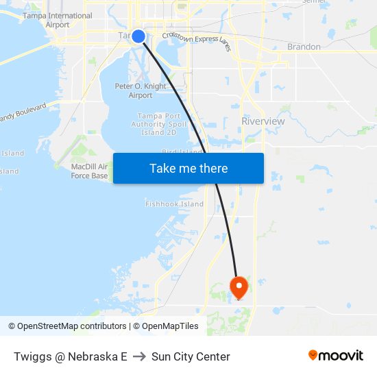 Twiggs @ Nebraska E to Sun City Center map