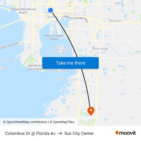 Columbus Dr @ Florida Av to Sun City Center map