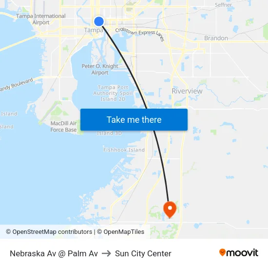 Nebraska Av @ Palm Av to Sun City Center map