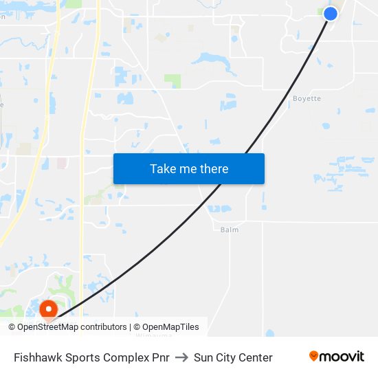 Fishhawk Sports Complex Pnr to Sun City Center map