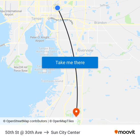 50th St @ 30th Ave to Sun City Center map