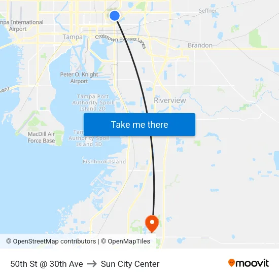 50th St @ 30th Ave to Sun City Center map