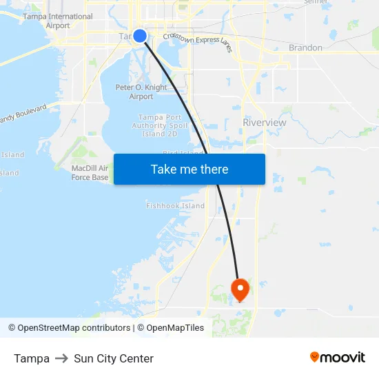 Tampa to Sun City Center map