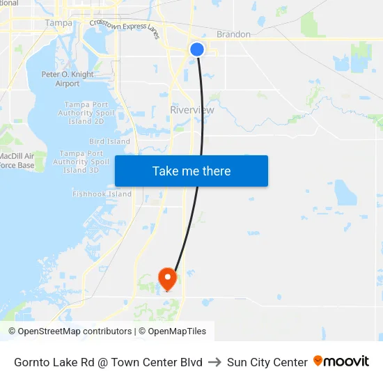 Gornto Lake Rd @ Town Center Blvd to Sun City Center map