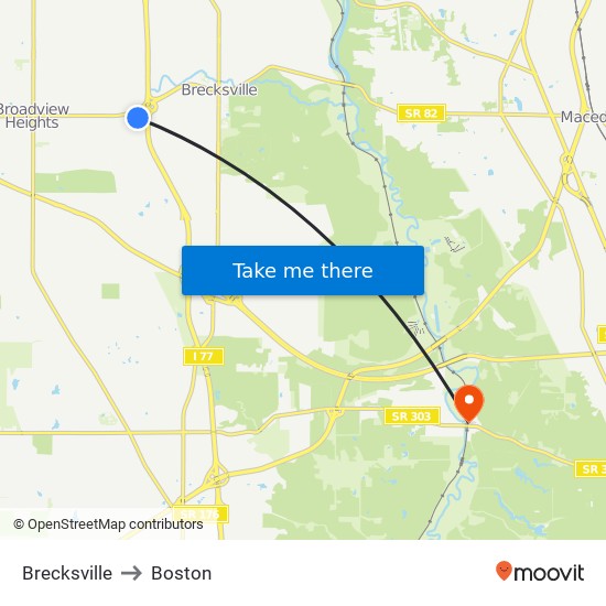 Brecksville to Boston map