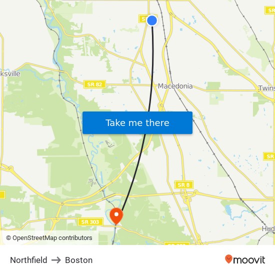 Northfield to Boston map