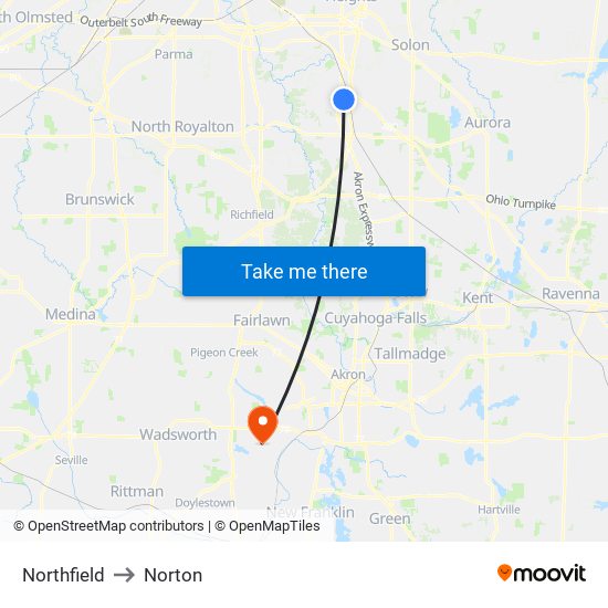 Northfield to Norton map