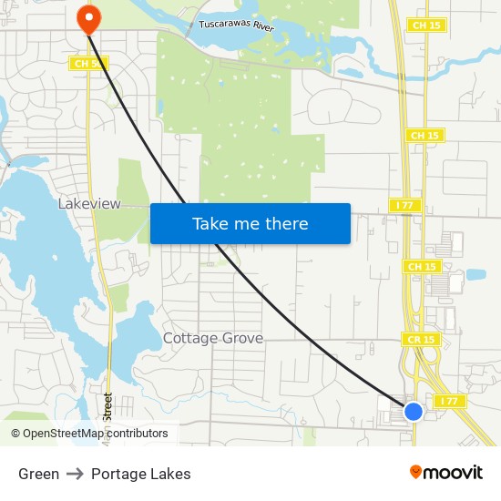 Green to Portage Lakes map