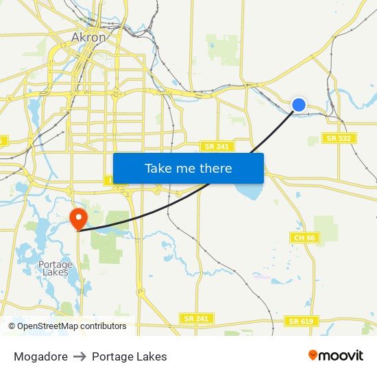 Mogadore to Portage Lakes map