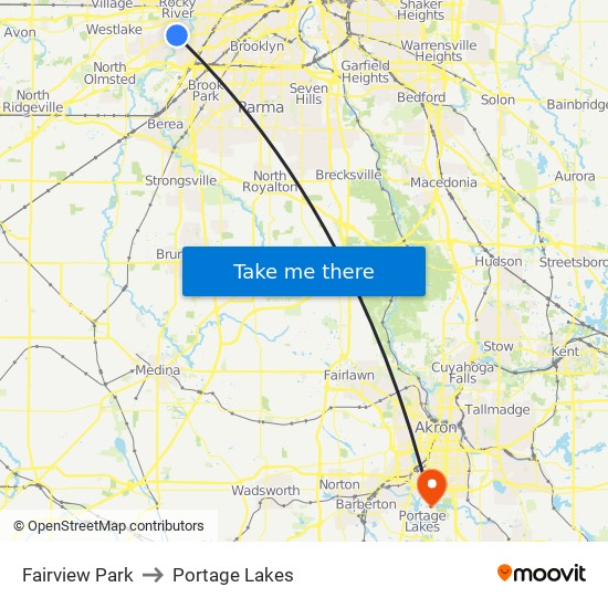 Fairview Park to Portage Lakes map
