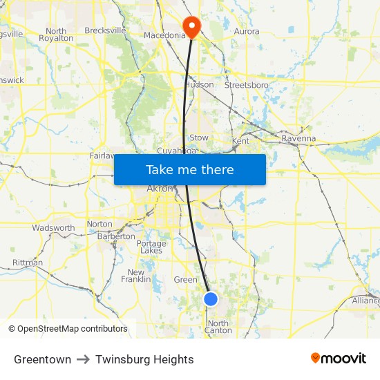 Greentown to Twinsburg Heights map