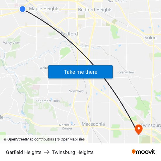 Garfield Heights to Twinsburg Heights map