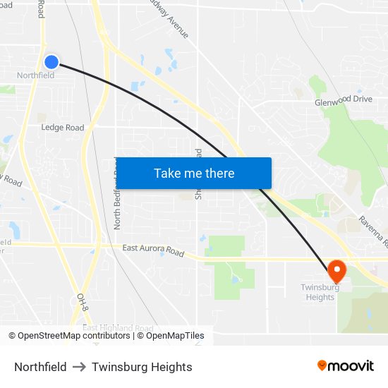 Northfield to Twinsburg Heights map