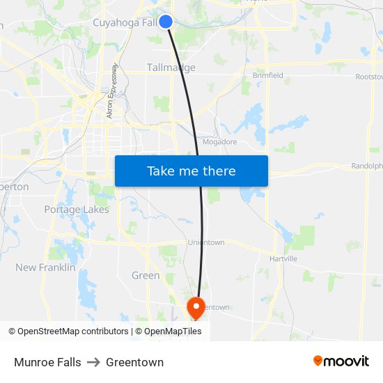 Munroe Falls to Greentown map