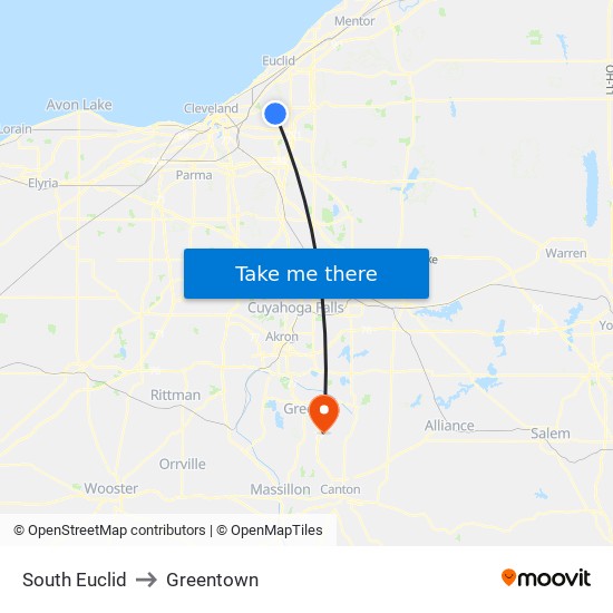South Euclid to Greentown map