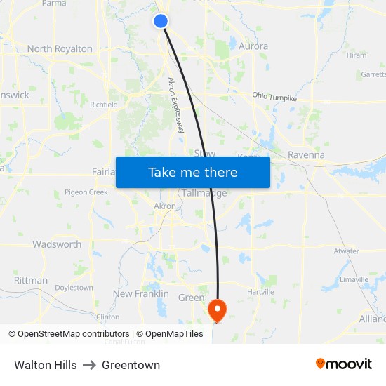 Walton Hills to Greentown map