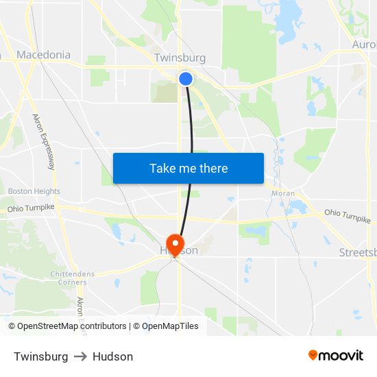 Twinsburg to Hudson map