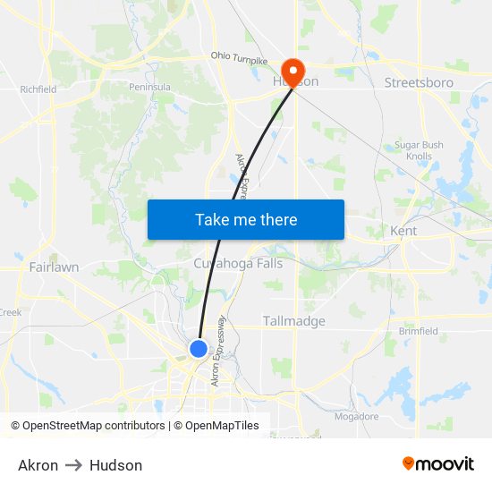 Akron to Hudson map
