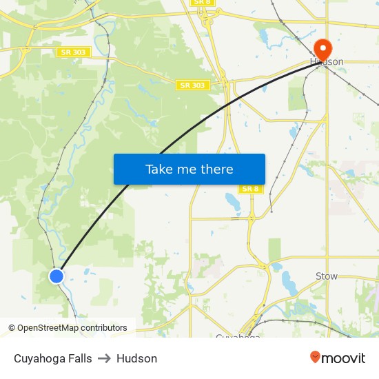 Cuyahoga Falls to Hudson map