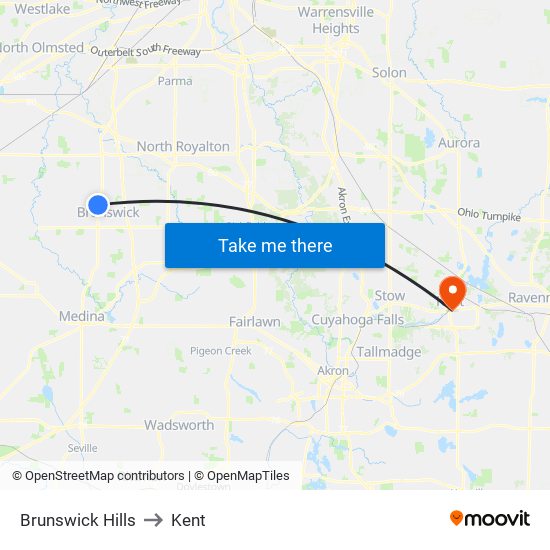 Brunswick Hills to Kent map