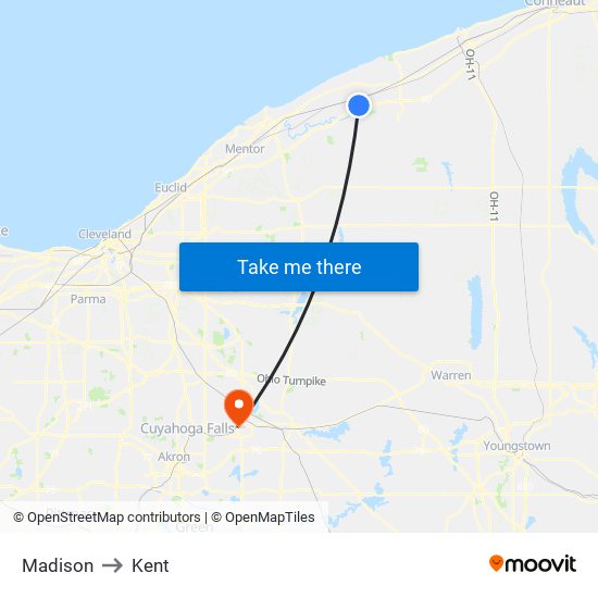 Madison to Kent map