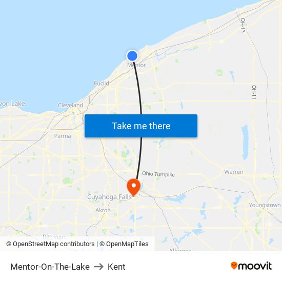 Mentor-On-The-Lake to Kent map