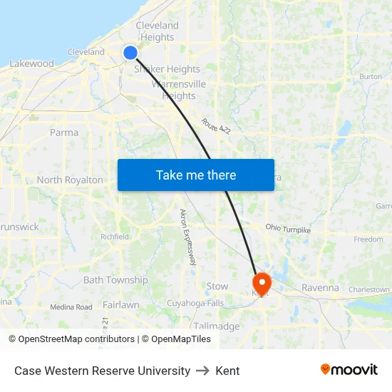 Case Western Reserve University to Kent map
