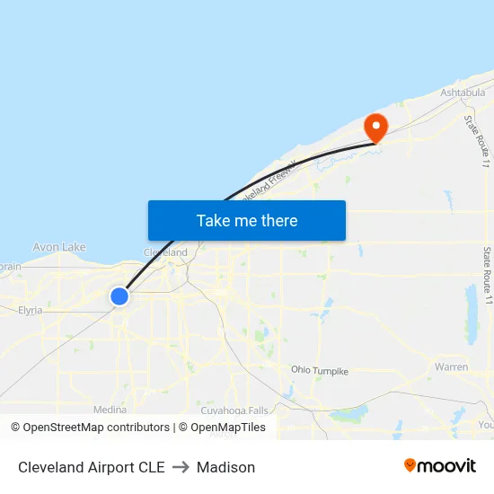 Cleveland Airport CLE to Madison map