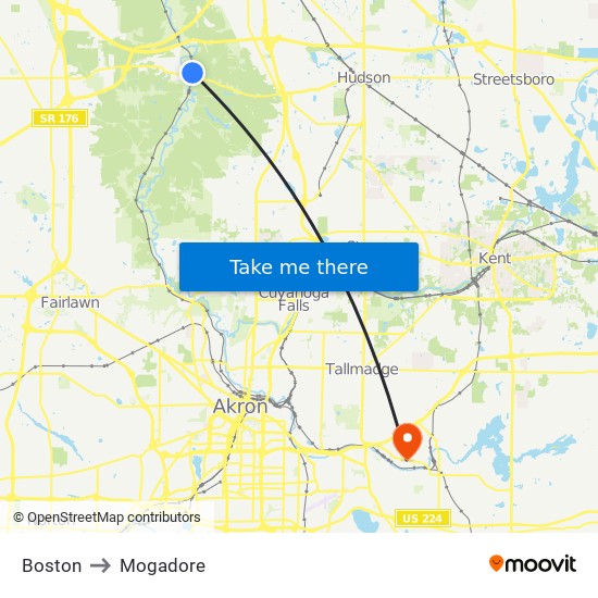 Boston to Mogadore map