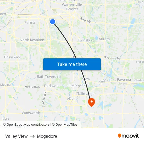 Valley View to Mogadore map