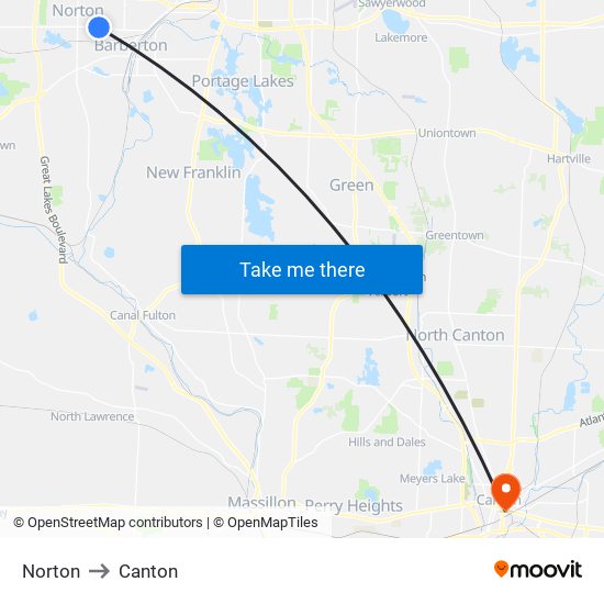 Norton to Canton map