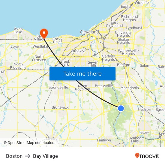 Boston to Bay Village map