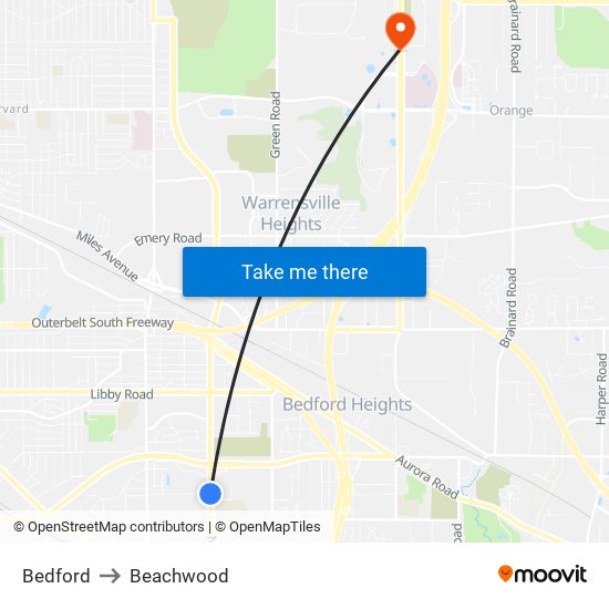 Bedford to Beachwood map