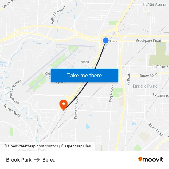 Brook Park to Berea map