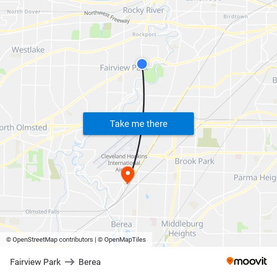 Fairview Park to Berea map