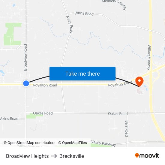 Broadview Heights to Brecksville map