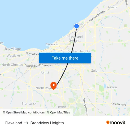 Cleveland to Broadview Heights map